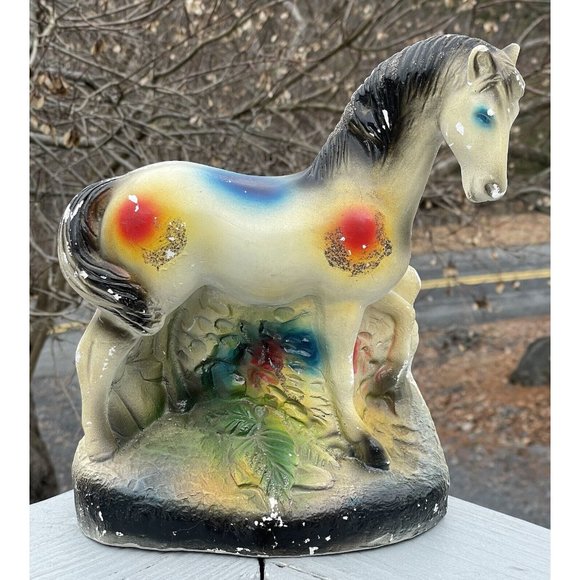 Vintage Early 20th C. Carnival Chalkware Prize Horse Glitter Painted Sculpture - Picture 2 of 16